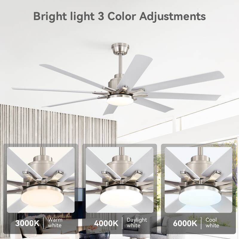 52" Reversible DC Motor Ceiling Fan with Remote/APP Control Dimmable 3-color Temperature, 8 ABS Blades Ceiling Fan Chandelier