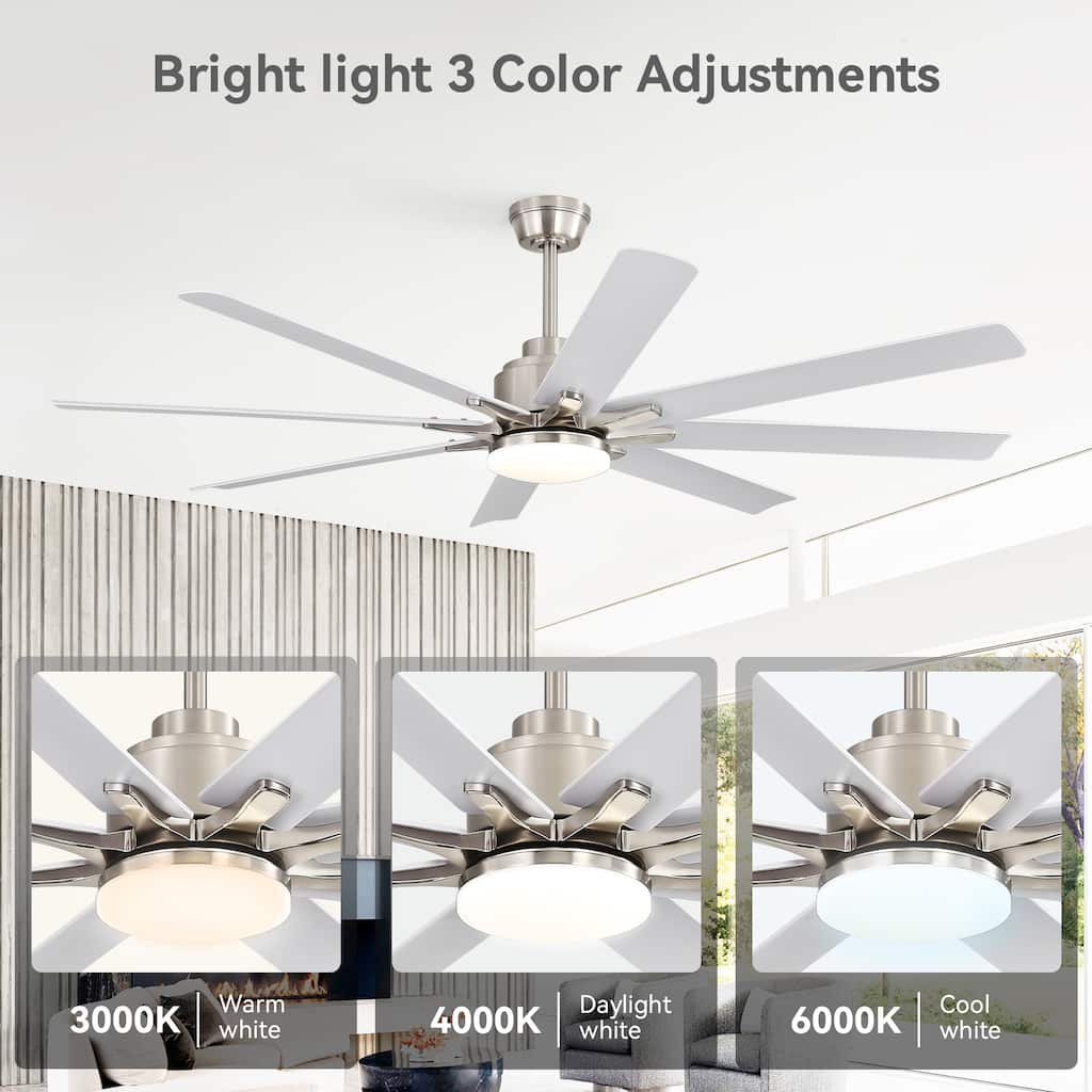 52 Inch Smart Ceiling Fan with Light & Remote/APP Control Dimmable 3-color Temperature, 6 Wind Speeds 8 ABS Blades Fan