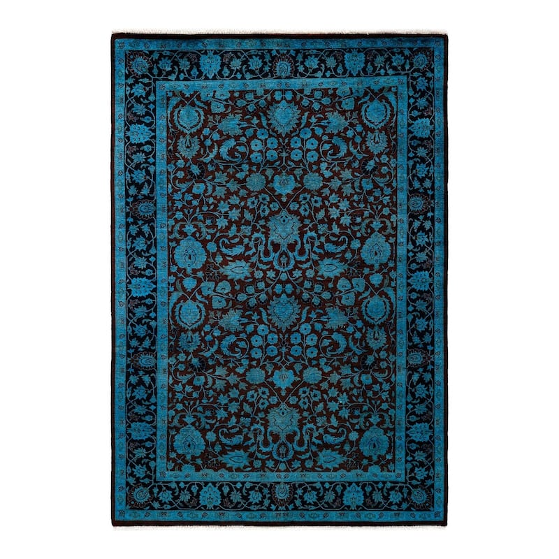 Overton Hand Knotted Wool Vintage Inspired Modern Contemporary Overdyed Blue Area Rug - 4' 2" x 6' 1"