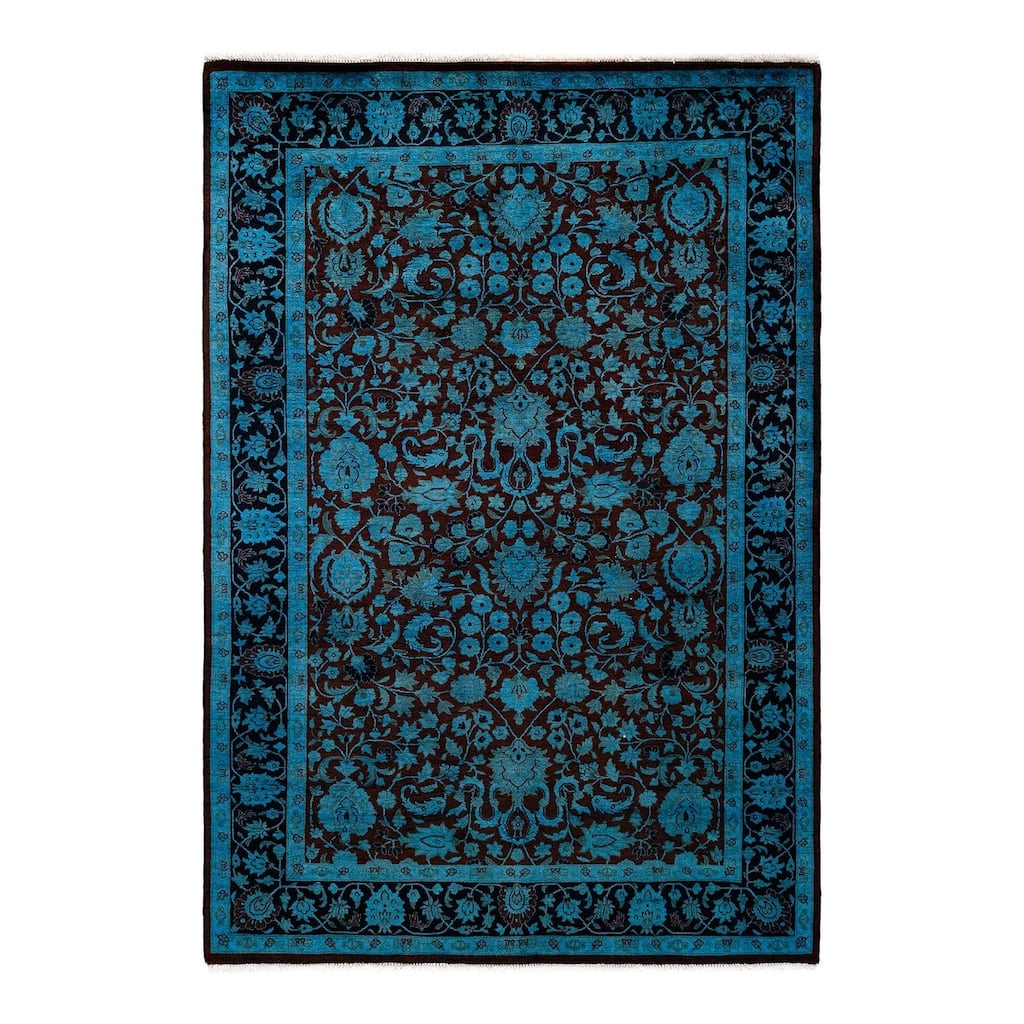 Overton Hand Knotted Wool Vintage Inspired Modern Contemporary Overdyed Blue Area Rug - 4' 2" x 6' 1"