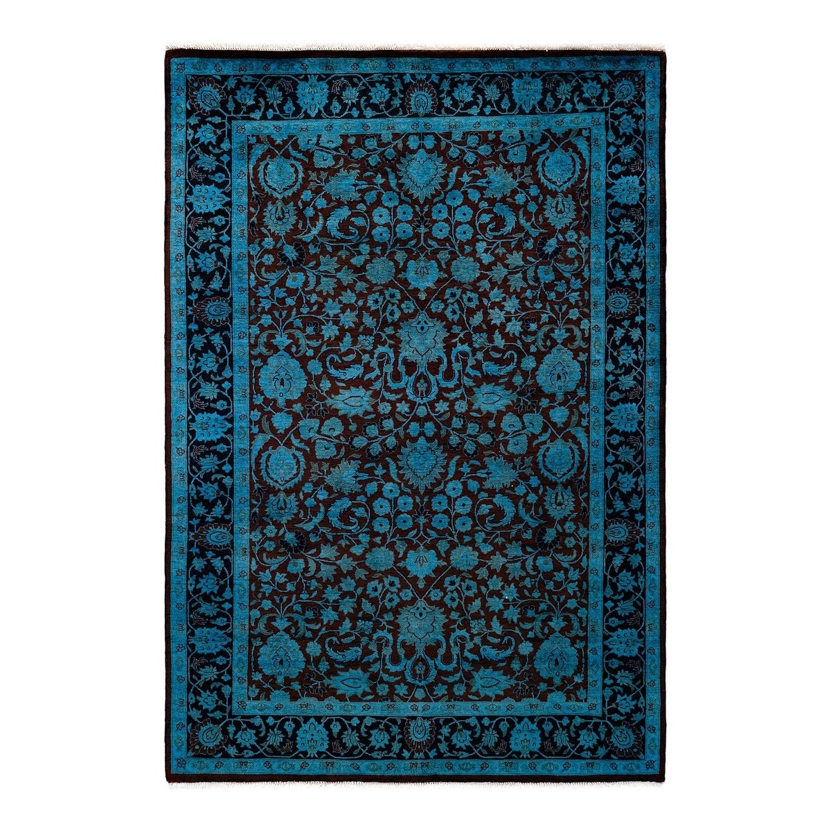 Overton Hand Knotted Wool Vintage Inspired Modern Contemporary Overdyed Blue Area Rug - 4' 2" x 6' 1"