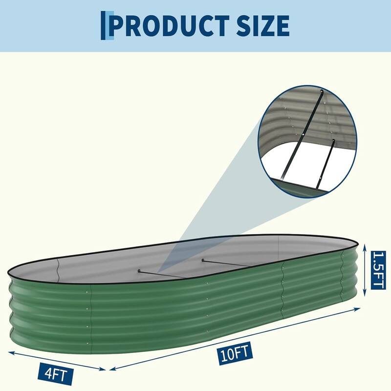 8x4x2FT Galvanized Steel Raised Garden Bed Kit With Anti-cut Strips for Vegetables Herbs and Flowers Green