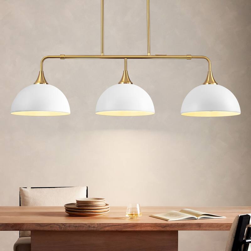 Potlid 3-Light Industrial Gold Linear Dome Pendant Lights for Kitchen Island/Dining Table