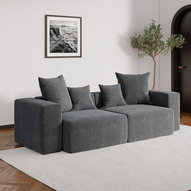 Oversized Corduroy Upholstery Modular Sofa No Assembly - Grey