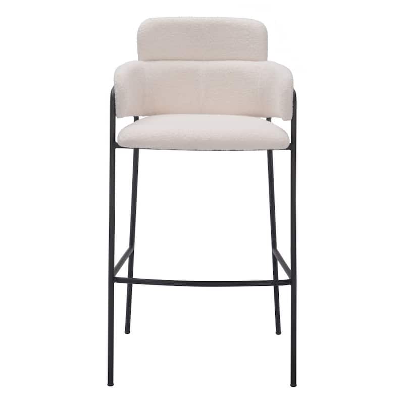 HomeRoots Set of Two 30" Cream and Black Faux Shearling and Steel Bar Height Bar Chairs