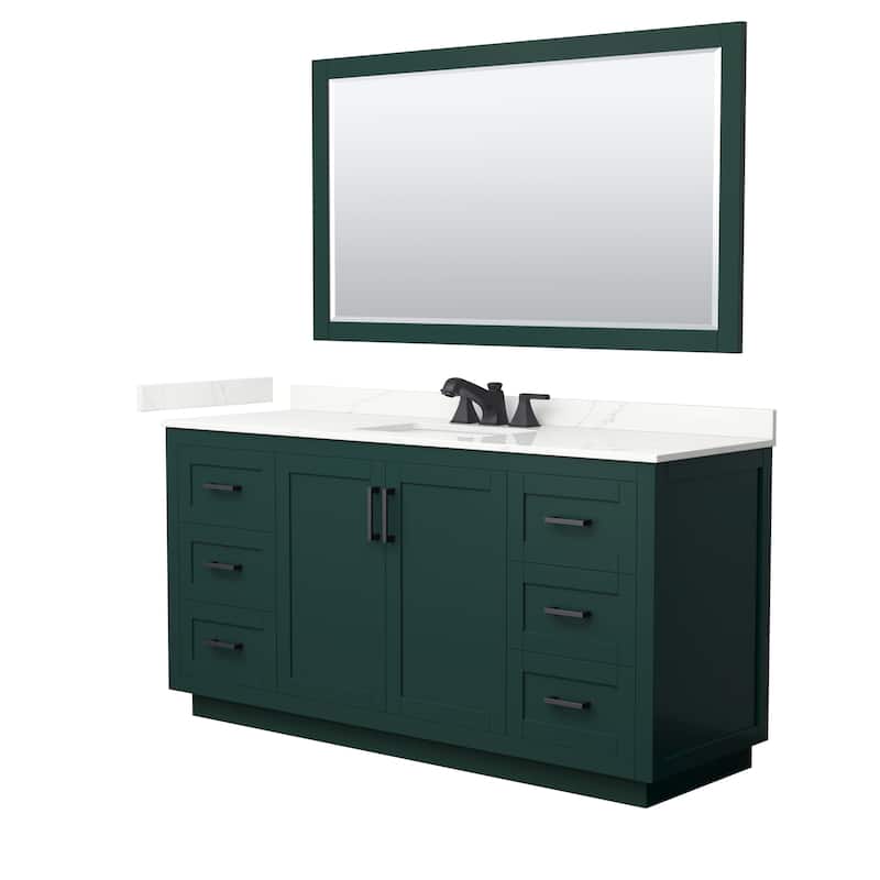Miranda 66-inch Single Vanity, Quartz Top, 58-inch Mirror - Green, Black Trim, Giotto Quartz Top