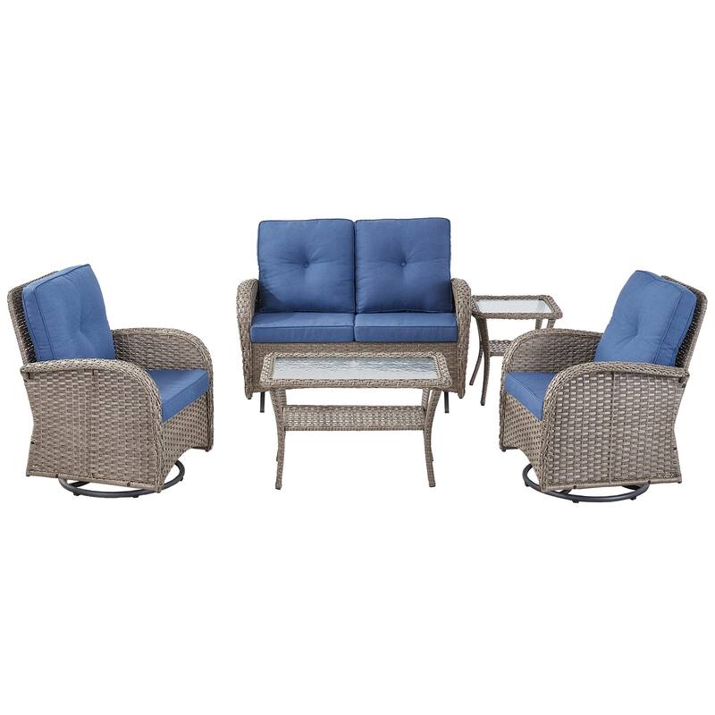 Outdoor Glider Sofa with Swivel Chair Grey-Blue - Grey