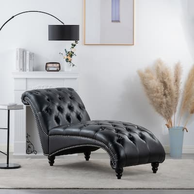 Modern 27.17" Upholstered Buttons Tufted Chaise Lounge Chair with Solid Wood Frame and Nailheads