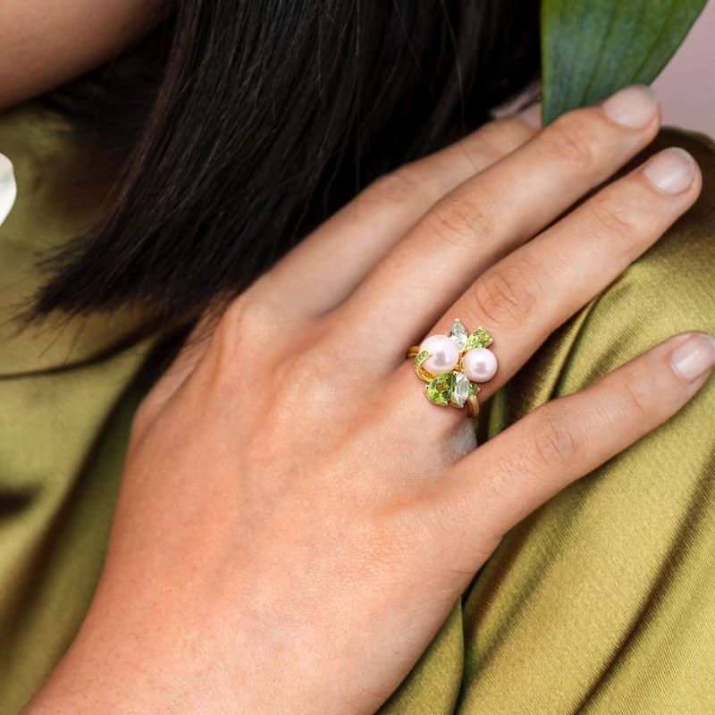 Miadora Cultured Freshwater Pearl and Gemstone Cluster Ring Sterling Silver