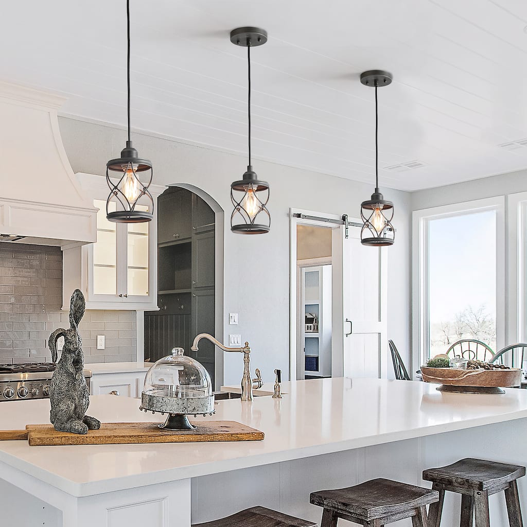 Modern Industrial 1-Light Metal Cage Mini Pendant Lights for Kitchen Island - D5"xH8"