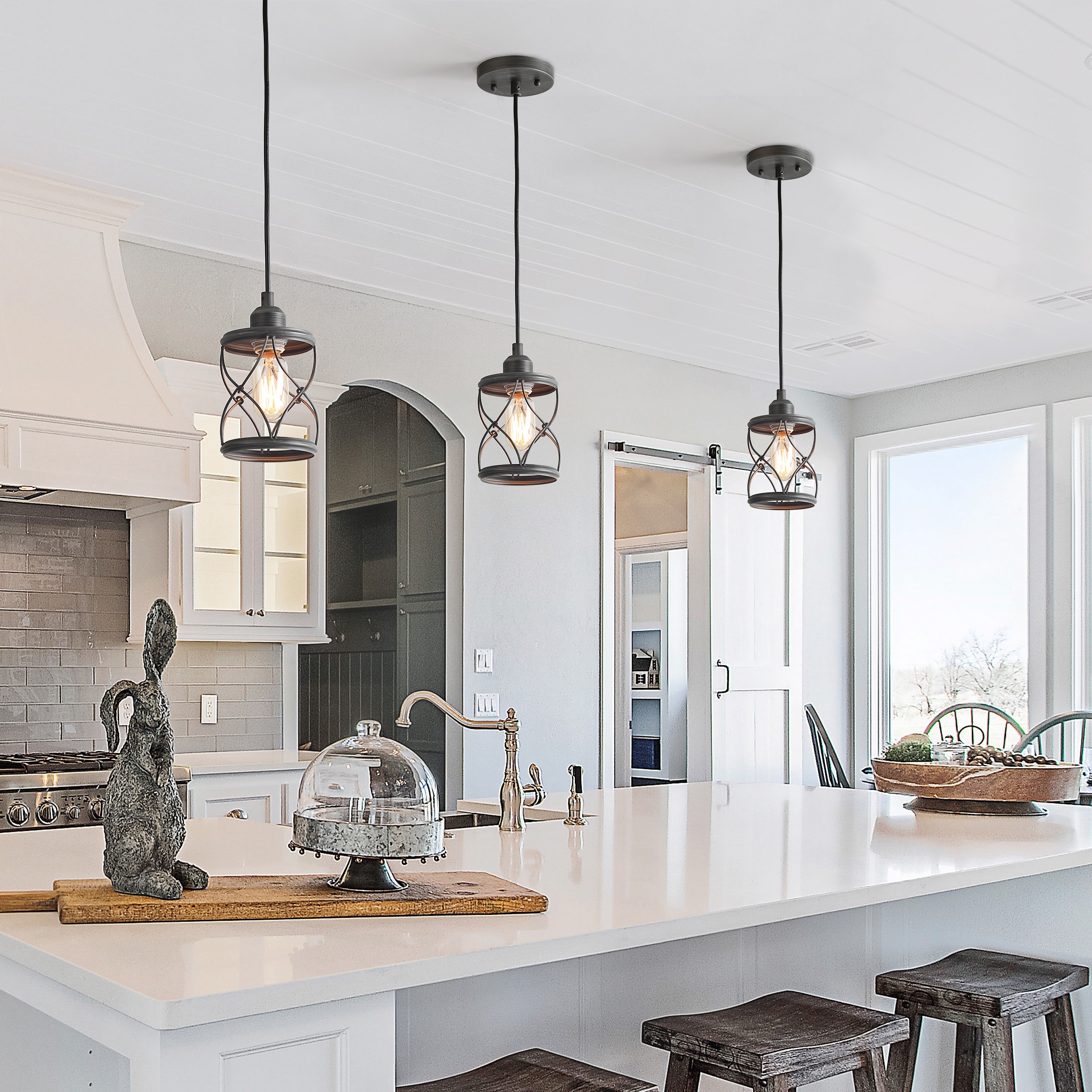 Modern Industrial 1-Light Metal Cage Mini Pendant Lights for Kitchen Island - D5"xH8"