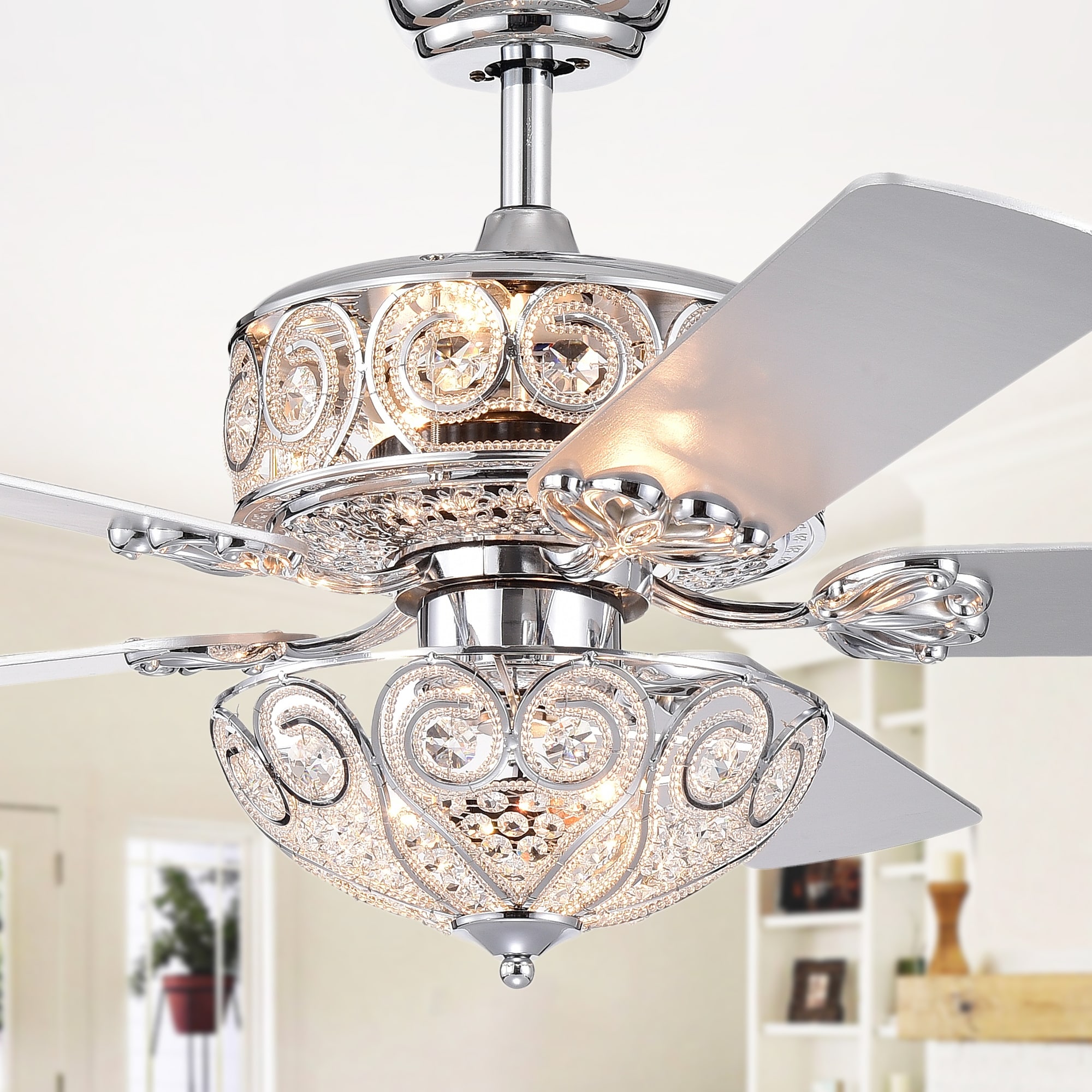 Catalina Chrome 5 Blade 52 Inch Crystal Ceiling Fan On Sale Overstock 26386812