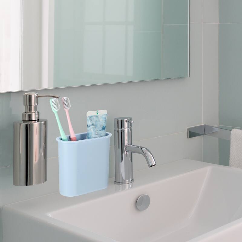 Wall Mount Toothbrush Holder Stand Self Adhesive Tooth Brush Holder for Toothbrush Toothpaste, 4.65"x2.13"x4.25" - Light Blue