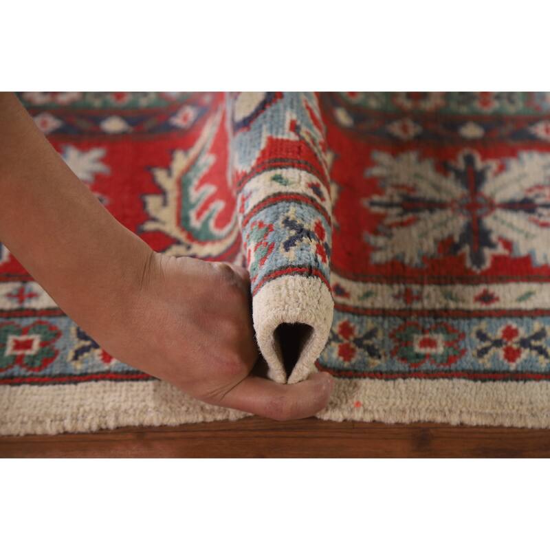 Hand Knotted Oriental 100% Wool Carpet Traditional Geometric Beige & Ivories Kazak Area Rug - 8' 11'' X 5' 11''