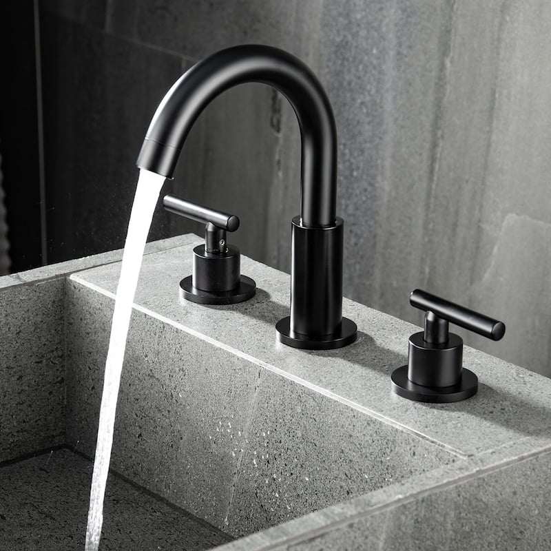 Matte Black 2-Handle Widespread WaterSense High-arc Bathroom Sink Faucet - Spout height: 5.6" x Spout reach: 5.4".