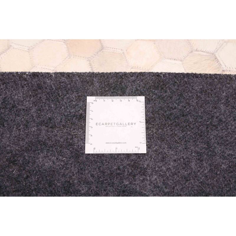 ECARPETGALLERY Handmade Cowhide Patchwork Cream Leather Rug - 8'0 x 10'0