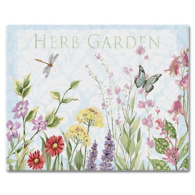 Counter Art Glass Cutting Board / Counter Saver 12"x15", Herb Garden - 12"x15"
