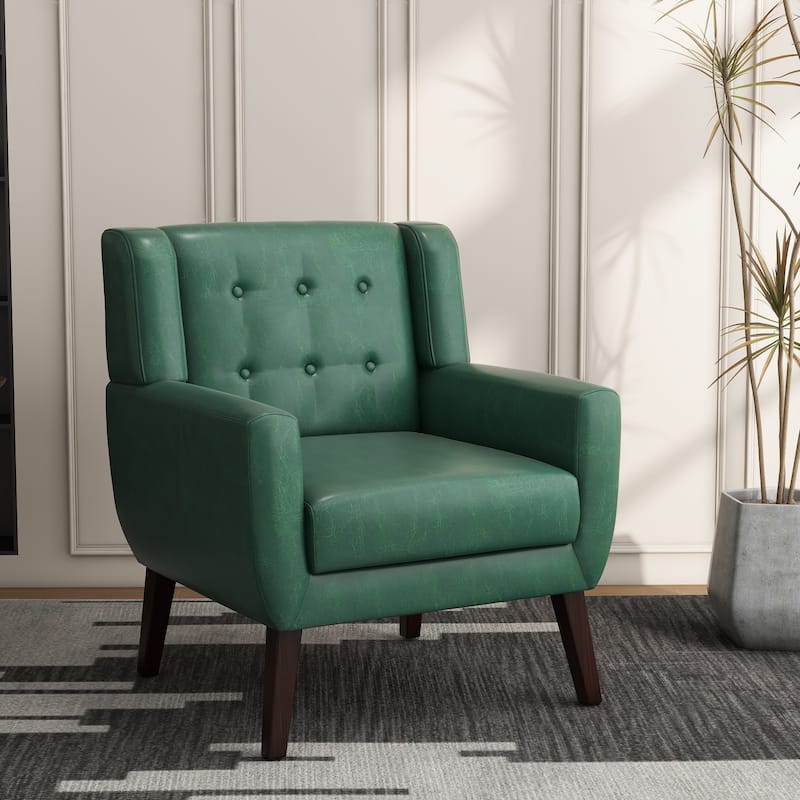 Cotton/ Linen Look Fabric Modern Accent Chair Armchair - Single - Green PU