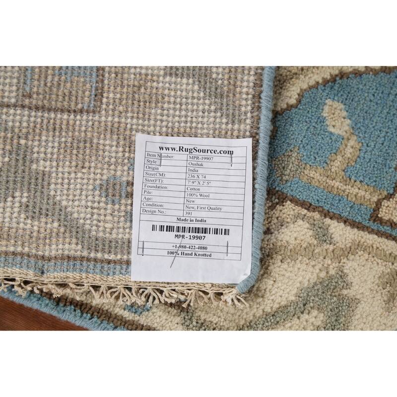 Light Blue Transitional Oushak Indian Runner Rug Handmade Wool Carpet - 2'5"x 7'9"