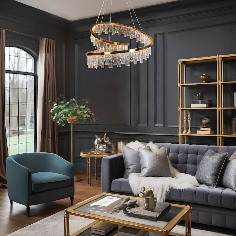 Modern Glam Gold LED Hammered Textured Glass Chandeliers for Dining Room