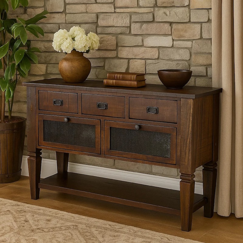 Flint Sideboard Buffet Console, 2 Doors, 3 Drawer, Shelf, Rustic Brown