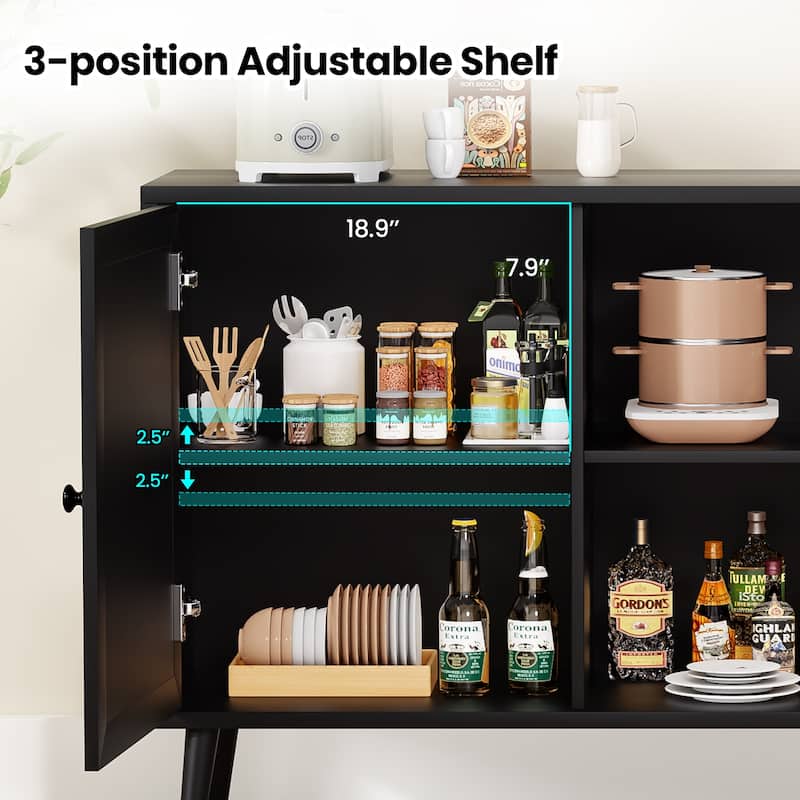Sideboard Buffet Cabinet with 3 Rattan Doors,Modern Kitchen Storage Console Cabinet for Entryway Living Room (Large)