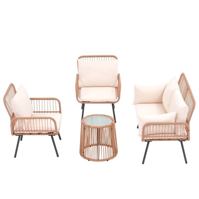 Outdoor 4 Piece Metal Patio Conversation Furniture Set Sofa