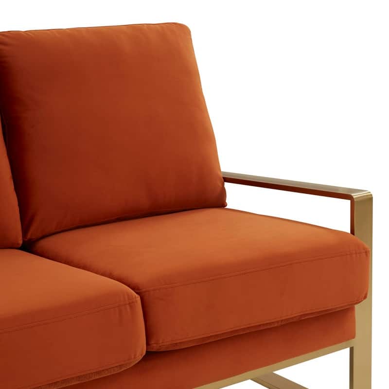 Jefferson Velvet Upholstered 3 Seater Sofa with Brushed Gold Stainless Steel Base and Removable Cushions - 77.1