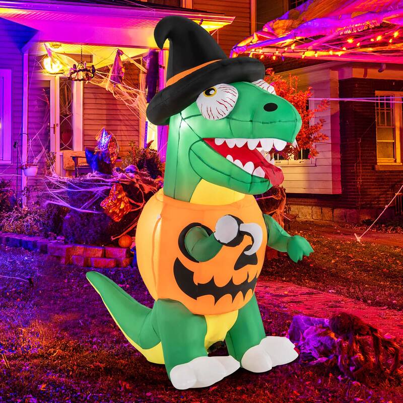 Costway 6 FT Inflatable Pumpkin Dinosaur with Built-in LED Lights & - See Details