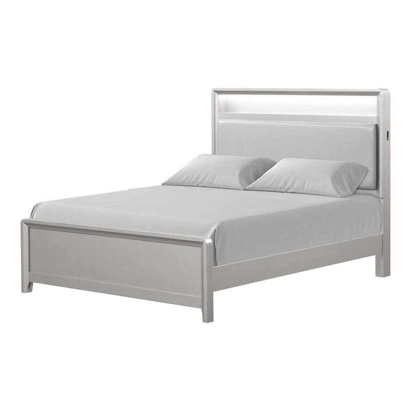 Furniture of America Milandra Modern 3-Piece Champagne Solid Wood Panel Bedroom Set with LED Light