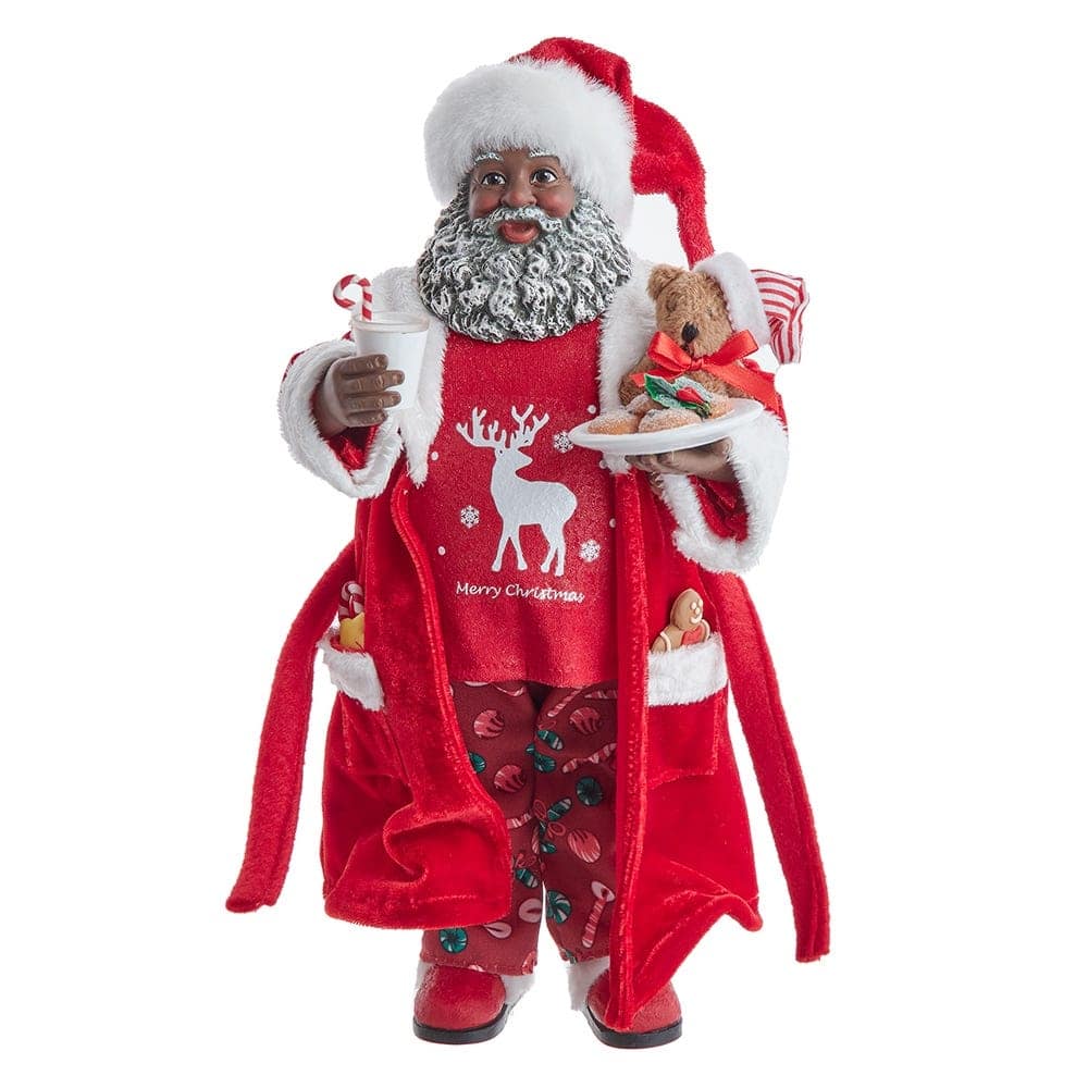 Kurt Adler 10.5-Inch Fabriché Black Santa in Pajamas and Robe - Multicolored