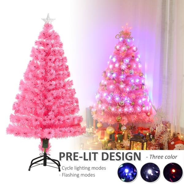 Shop Homcom 4ft Tall Artificial Tree Multi Colored Fiber Optic Led Pre Lit Holiday Home Christmas Decoration Overstock 32332417