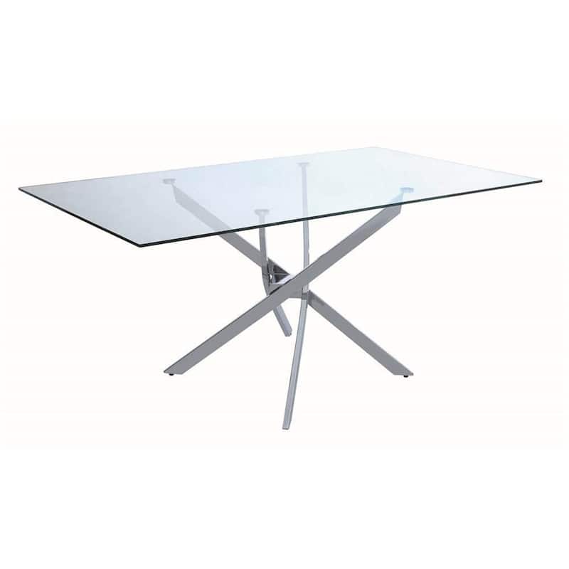 Contemporary Glass Dining Table - Chic Rectangular Table with Chrome Legs - Modern Kitchen Table 66" - 38