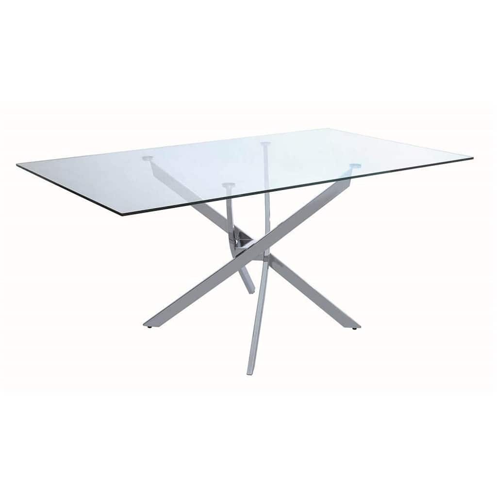 Contemporary Glass Dining Table - Chic Rectangular Table with Chrome Legs - Modern Kitchen Table 66" - 38