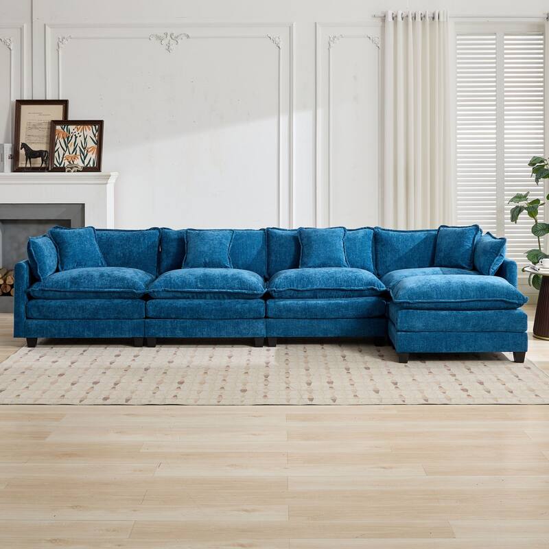 Roomfitters Large Upholstered 4-Seater Sofa with Plush Cushions and Pillows, Modern Cloud Couch for Living Room