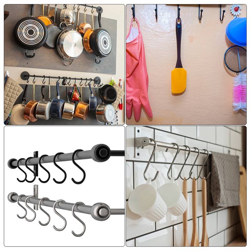 10 Pcs Metal S Shaped Kitchen Spoon Pan Pot Hanging Hooks Hangers 60mm - Silver Tone