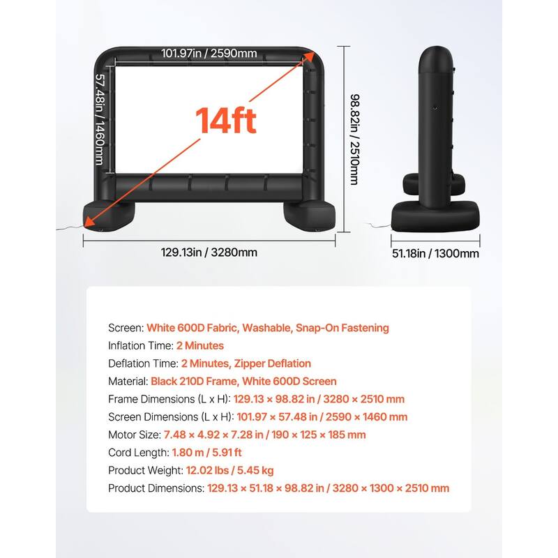 Wrinkle-Free 600D Fabric, Silent Blower Quick Setup Portable Backyard Projection Screen for Camping Parties & Home Theater
