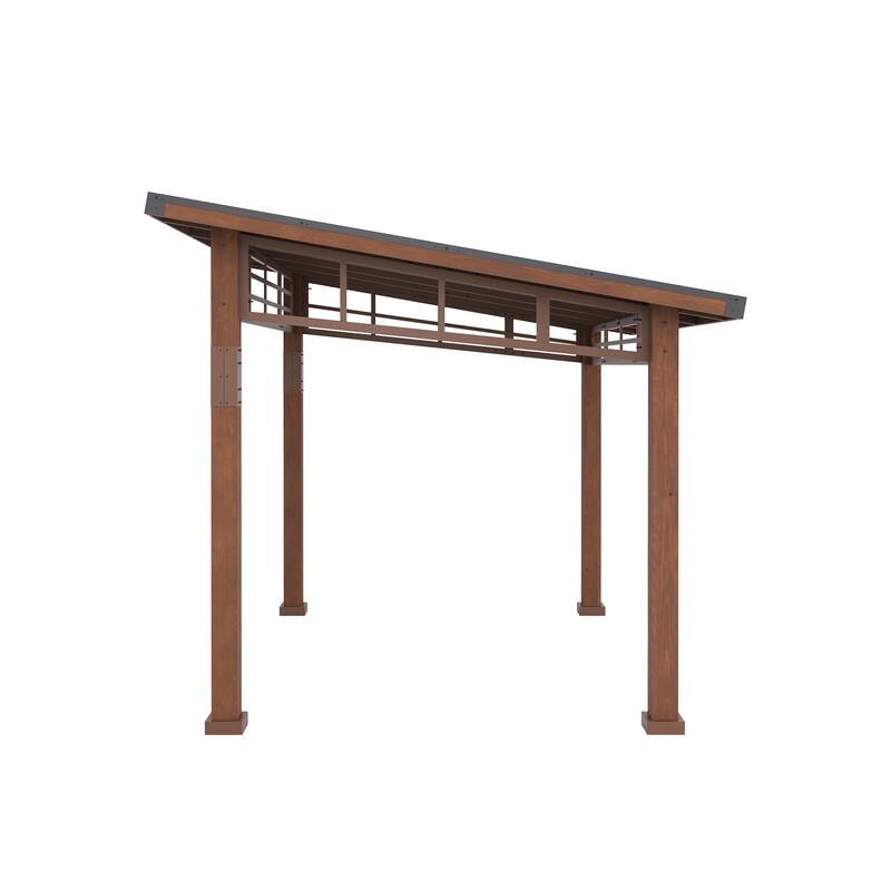 10x12 ft Outdoor Pavilion Wooden Gazebo with Hardtop Metal Roof Shelter for Patio, Backyard, Garden