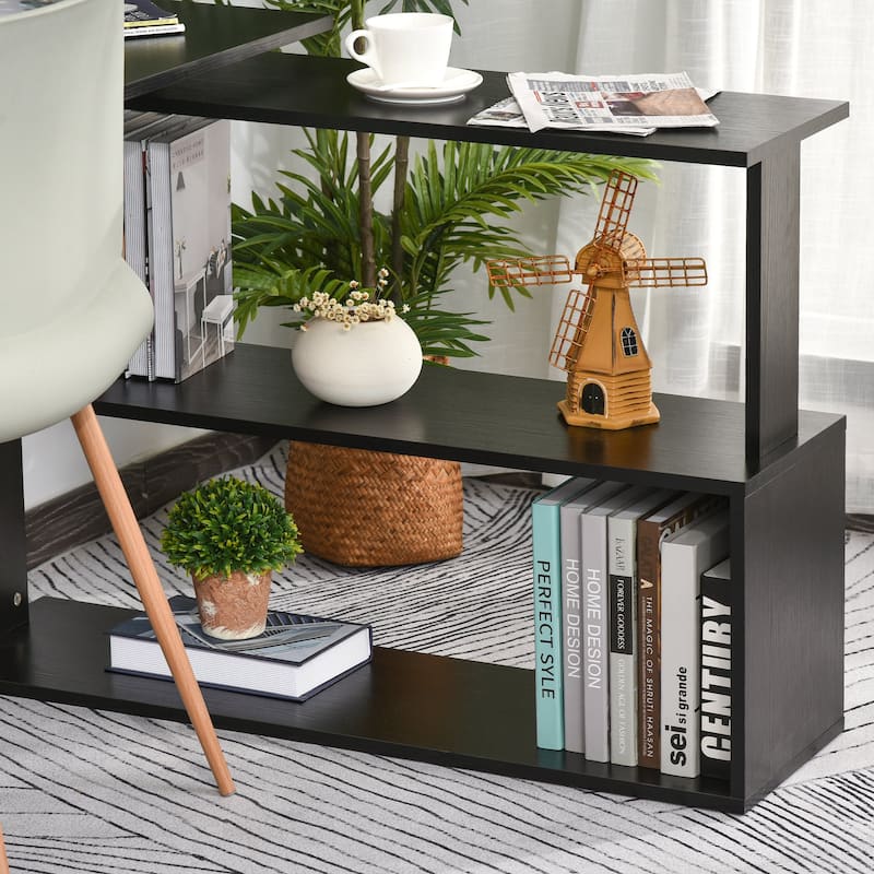 L Shaped Corner Desk, 360 Degree Rotating Home Office Desk with Storage Shelves, Writing Table Workstation