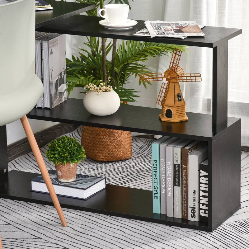 Modern 360-Degree Rotating L-Shaped Desk with Ample Storage Shelves and Durable Build for Small Spaces