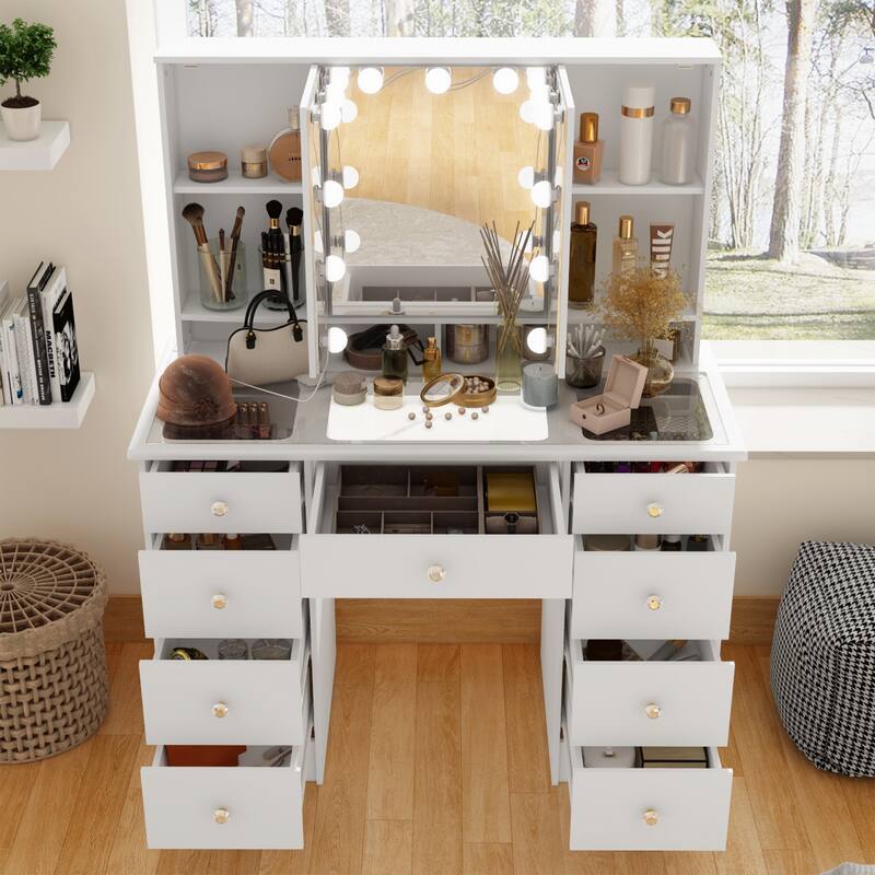 Elevate Your Beauty Routine with Our 3-Mirror Vanity - 40.2" Makeup