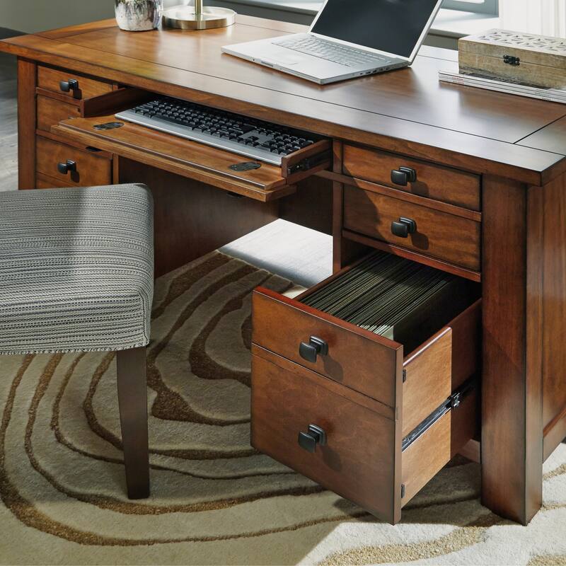 Tahoe Aged Maple 54" W Executive Pedestal Desk by Homestyles