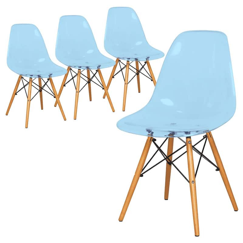 Cresco Acrylic Dining Chair in Solid Beech Wood Legs Banquet Side Chair (Set of 4) for Indoor and Outdoor - 32" Height - Transparent Blue