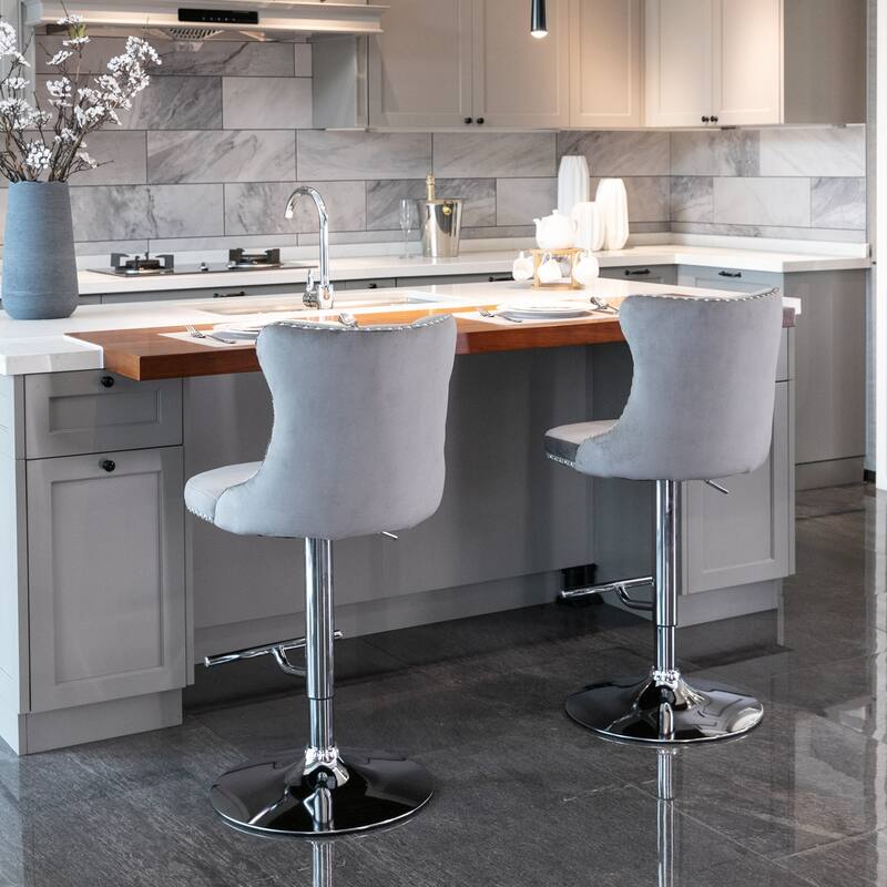 Golden Swivel Velvet Upholstered Bar Stools Set of 2