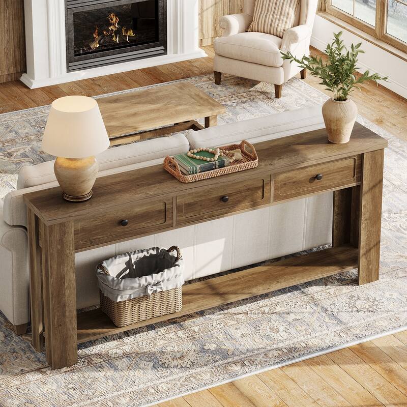 70.9 Inch Extra Long Console Table with 3 Drawers for Entryway, Farmhouse Wood Sofa Table Behind the Couch