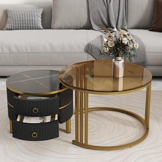 Round Coffee Table Nesting Tables with 2 Drawers,Set of 2 - Bed Bath ...
