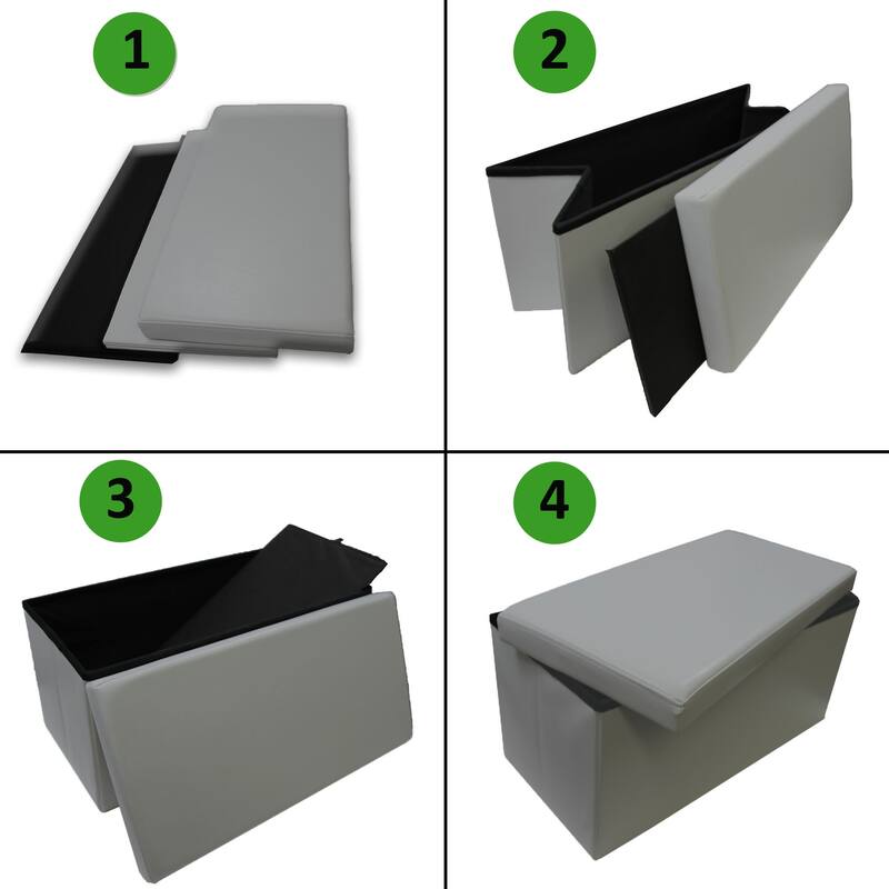 2 in 1 Folding Storage Ottoman Bench Faux Leather