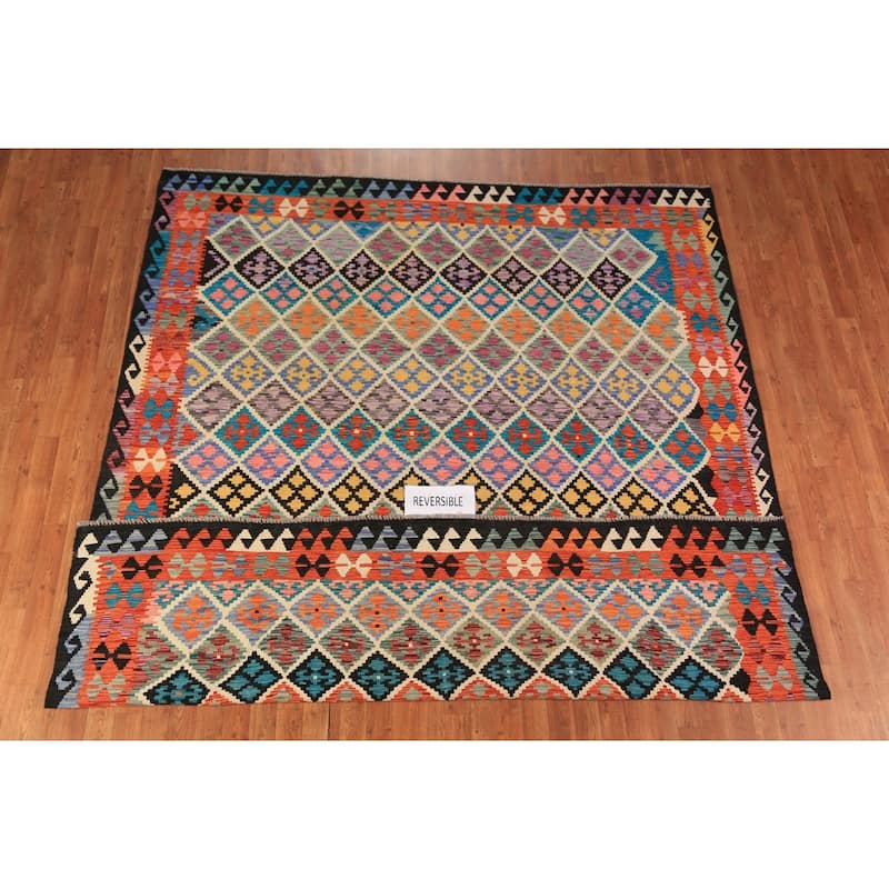 Southwestern Style Kilim Oriental Area Rug Flatweave Wool Carpet - 8'1"x 9'8"