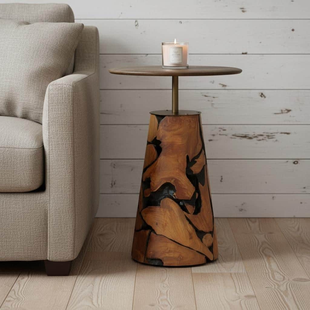 HomeRoots 26" Natural Distressed Reclaimed Wood Round Pedestal End Table - 19.70 in. x 25.60 in. x 19.70 in.