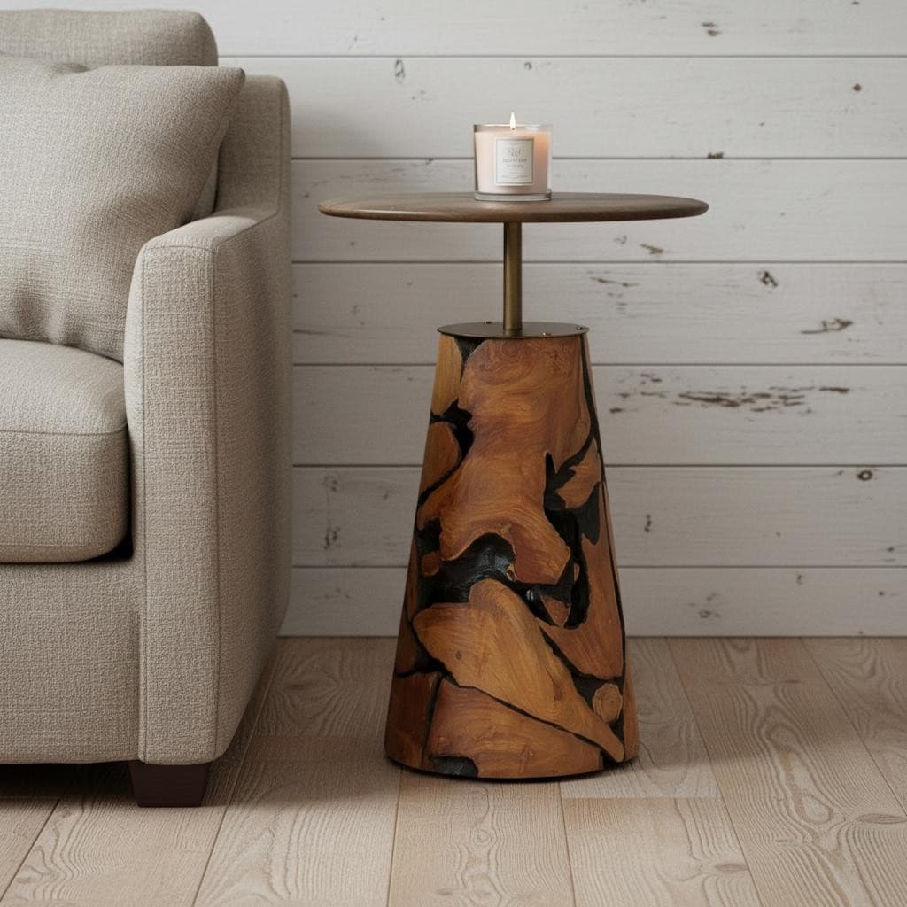 HomeRoots 26" Natural Distressed Reclaimed Wood Round Pedestal End Table - 19.70 in. x 25.60 in. x 19.70 in.